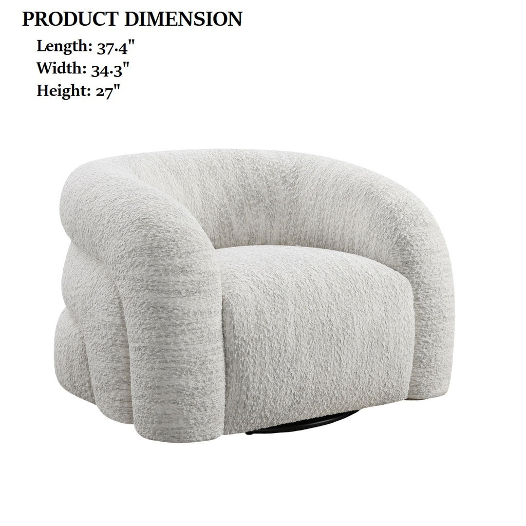 White Swivel Chair Contemporary product dimensions: 37.4" length, 34.3" width, 27" height, ideal for compact yet stylish living room seating.