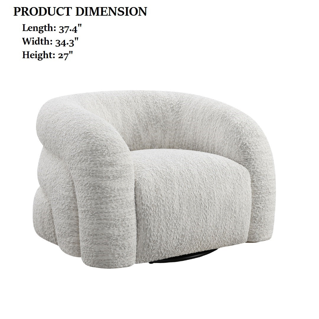 White Swivel Chair Contemporary product dimensions: 37.4" length, 34.3" width, 27" height, ideal for compact yet stylish living room seating.