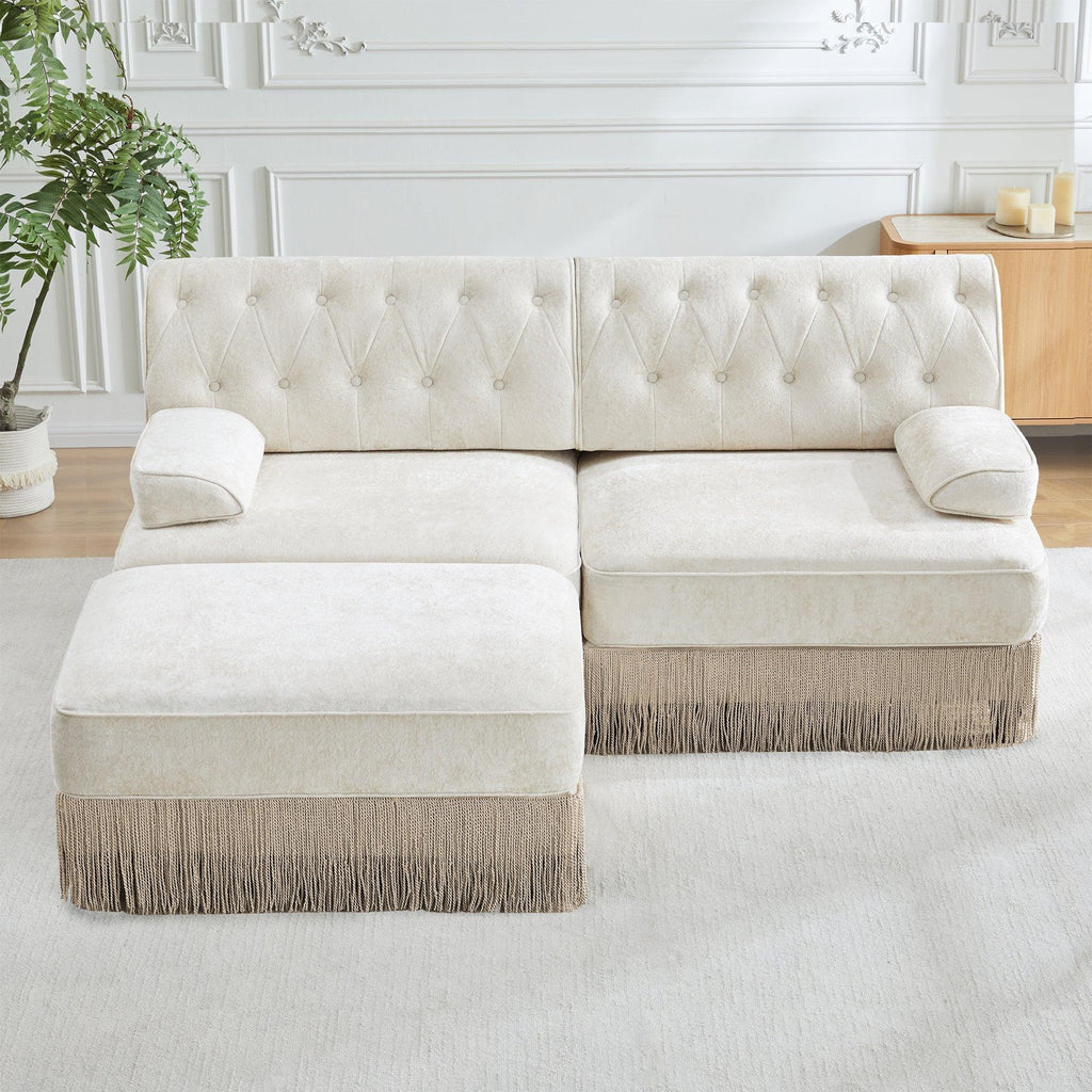 Modular Chesterfield Style Sofa with Tassel Skirt.