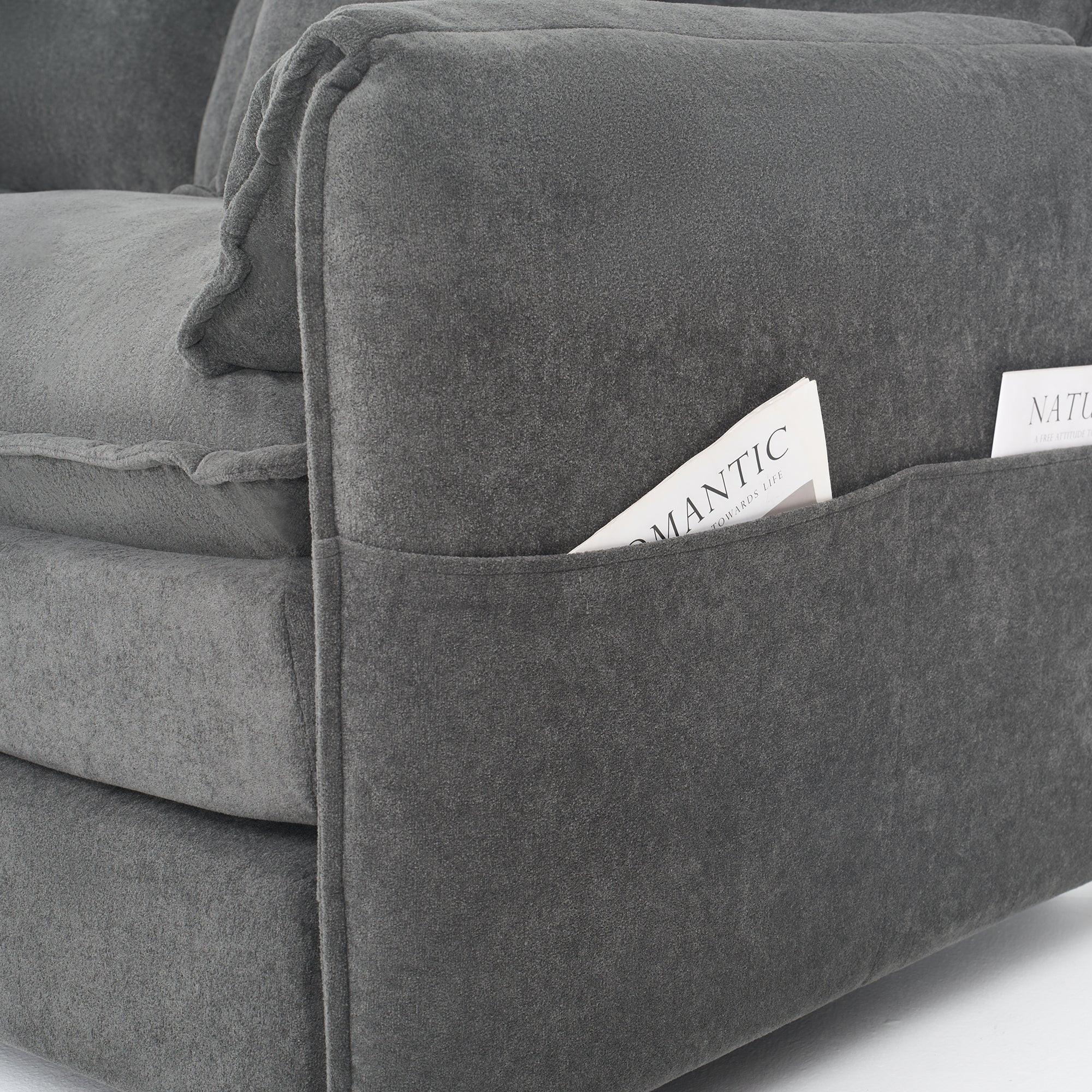 Modular Sectional Sofa Grey with Ottoman for Living Room.