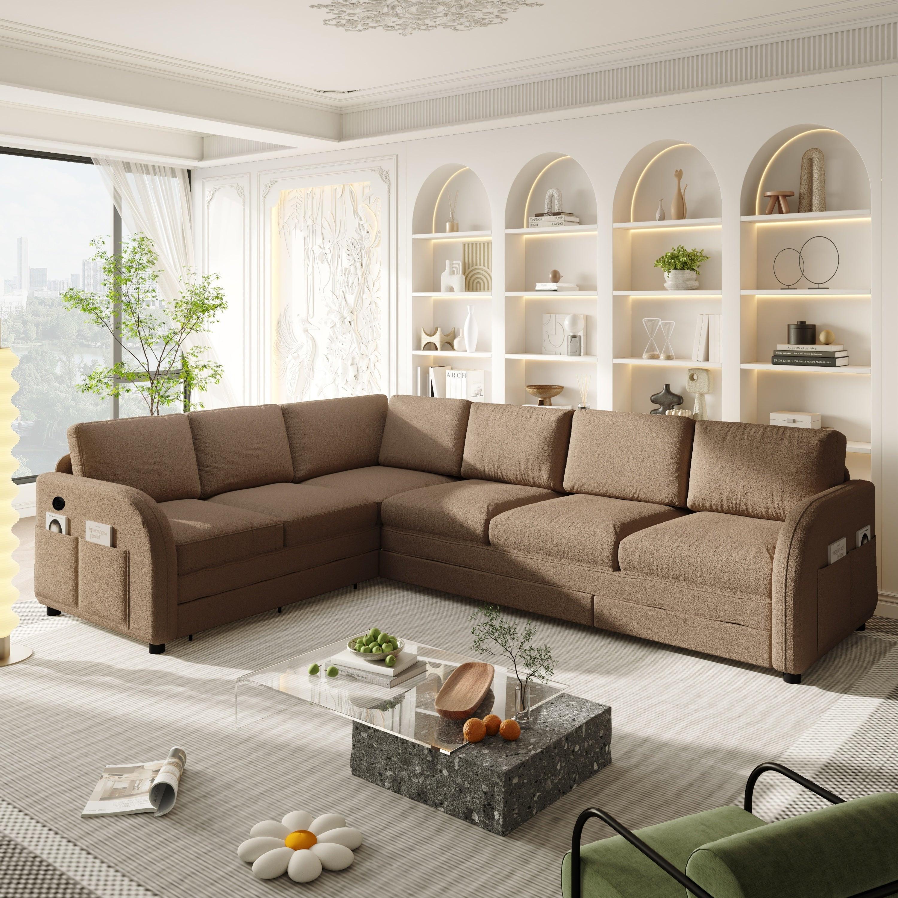 L-Shaped Sofa Couch with Pull-Out Bed for Modern Living.