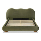 Olive Green Queen Size Bed with Boucle Upholstery.