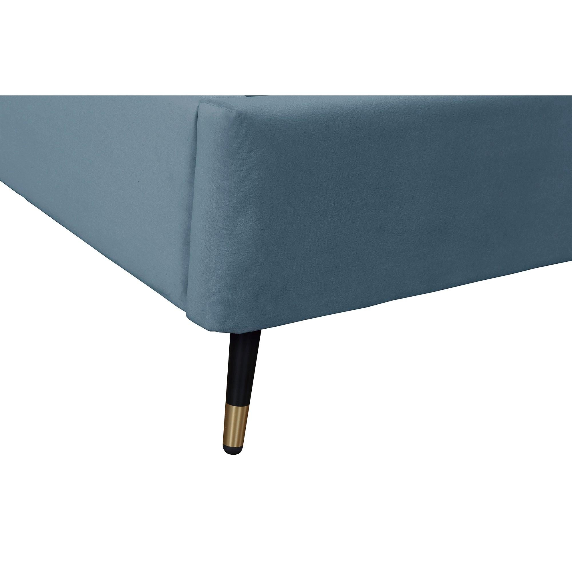 Crosby Upholstered Velvet King Bed in Blue.