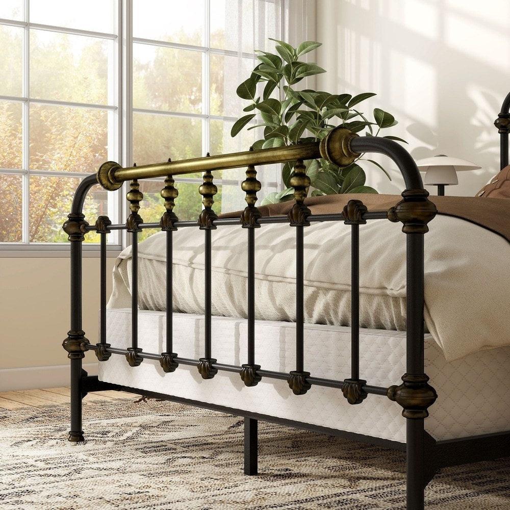 Antique Black Queen Size Bed with Gold Accents.