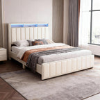 Beige Full Size Bed Set with Nightstands for Bedroom.