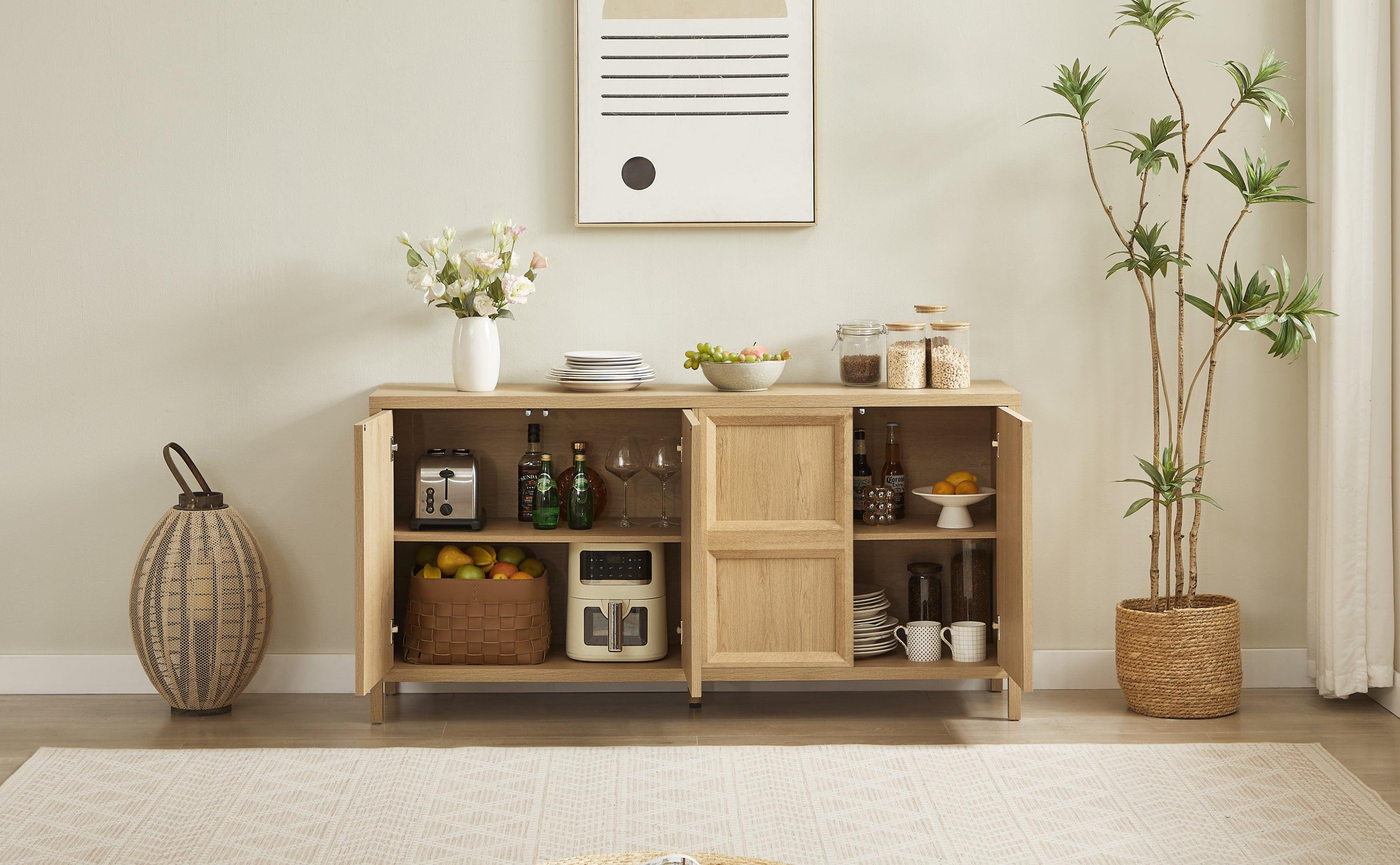 67'' Oak Sideboard Storage Cabinet with Tip-On Opening.