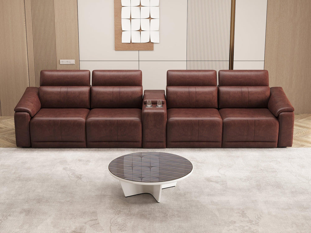 5-Piece Modular Leather Sofa - Dark Brown Comfort.