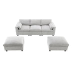 Chenille Modular Sofa - U-Shaped Couch with Storage separated into three-seat base and two ottomans for modular configuration.