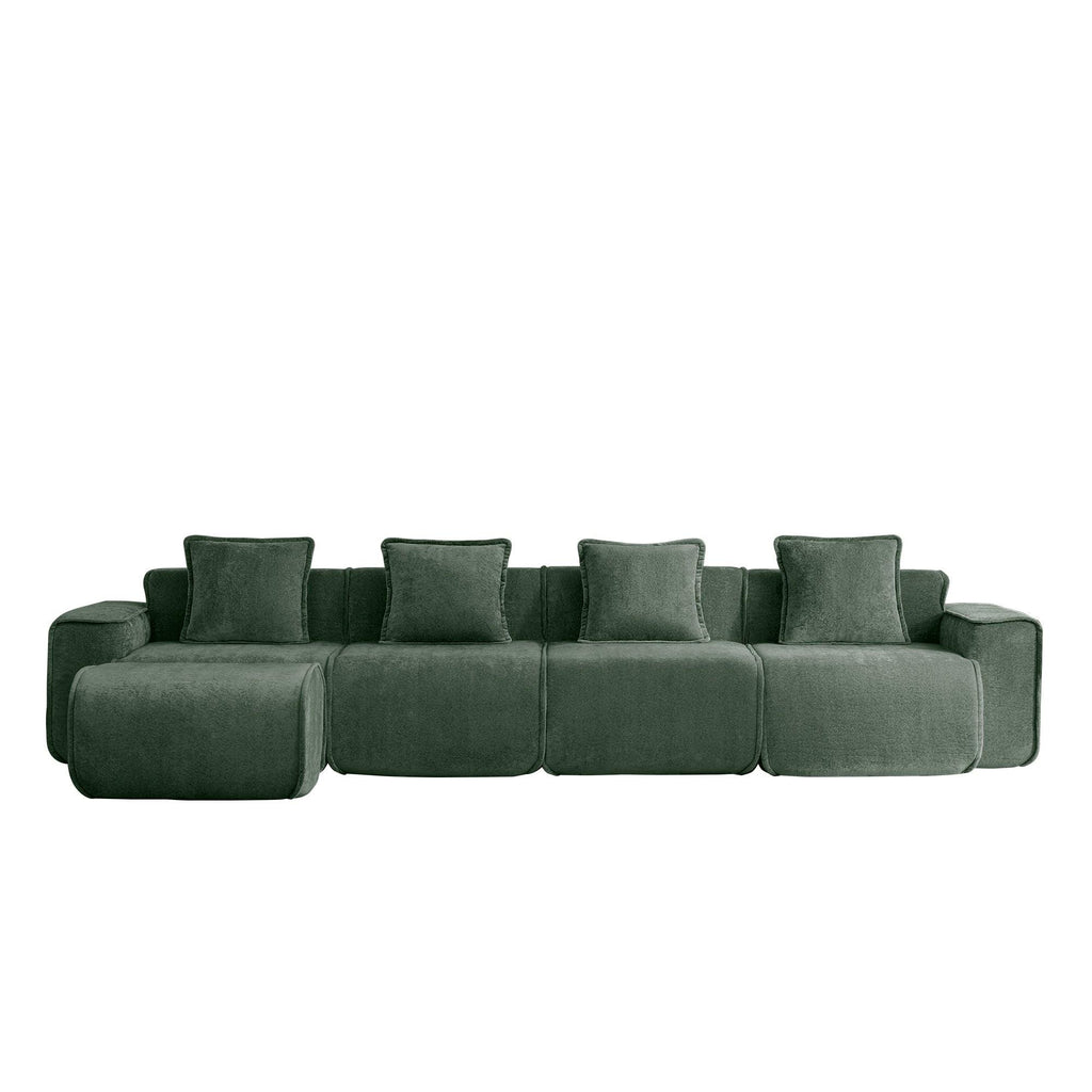 Modular Velvet Sectional Sofa with Ottoman & Pillows.