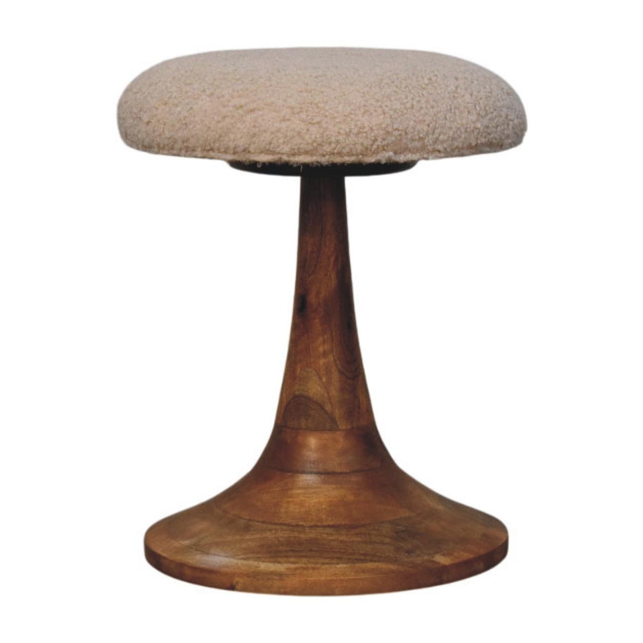 Solid Wood Boucle Teak Accent Stool for Modern Living.