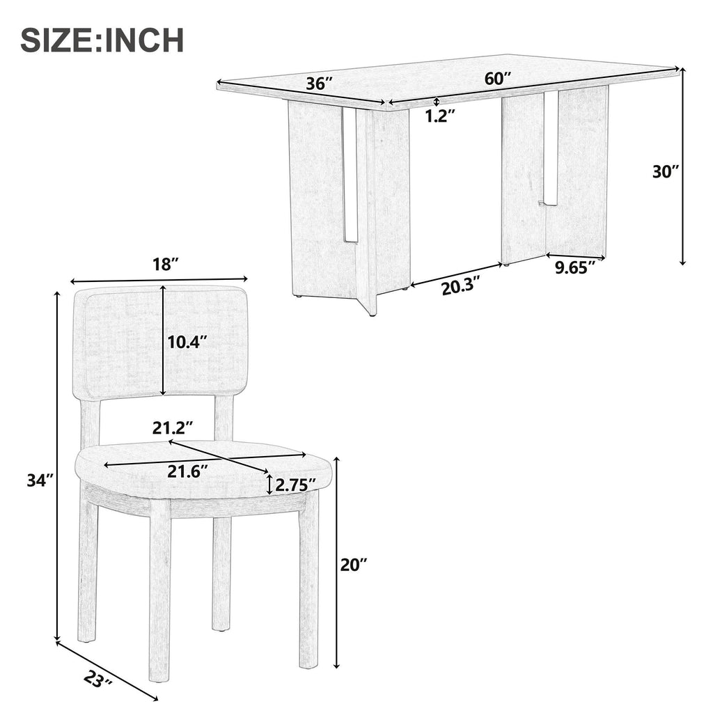 TREXM Farmhouse Wood Dining Table Set for 6 with Chairs.