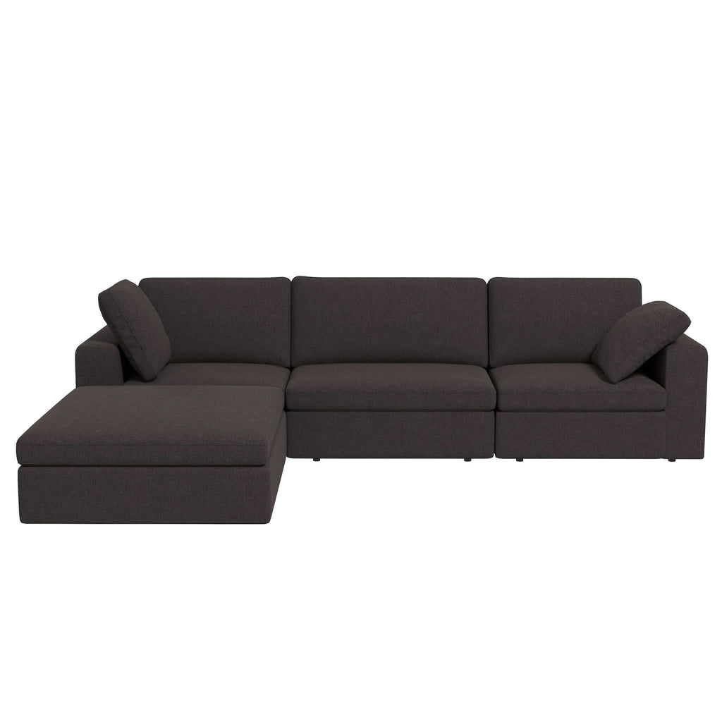 Modern dark gray modular sectional sofa in sturdy fabric with a clean-lined design and comfortable lounge chaise.