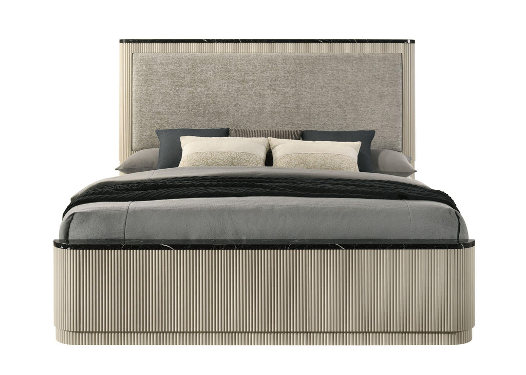 Gray Linen Beige Queen Bed with Storage.