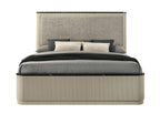 Gray Linen Beige Queen Bed with Storage.