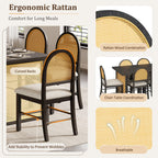 TREXM 7-Piece Farmhouse Dining Table Set for 6 - 59.8' Rectangular Dining Table with Distressed Oak Veneer and 6 Rattan Chairs, Rustic Kitchen Furniture for Dining Room(Espresso).