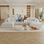 157.6'Cloud Sofa,Corduroy Fabric,Deep Seat Couches,Double-layer design,Removable Cushion,No Assembly,DIY Combination for Living room, Bedroom,Conference room ,Apartment,White - Groovy Boardz