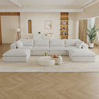 157.6'Cloud Sofa,Corduroy Fabric,Deep Seat Couches,Double-layer design,Removable Cushion,No Assembly,DIY Combination for Living room, Bedroom,Conference room ,Apartment,White - Groovy Boardz