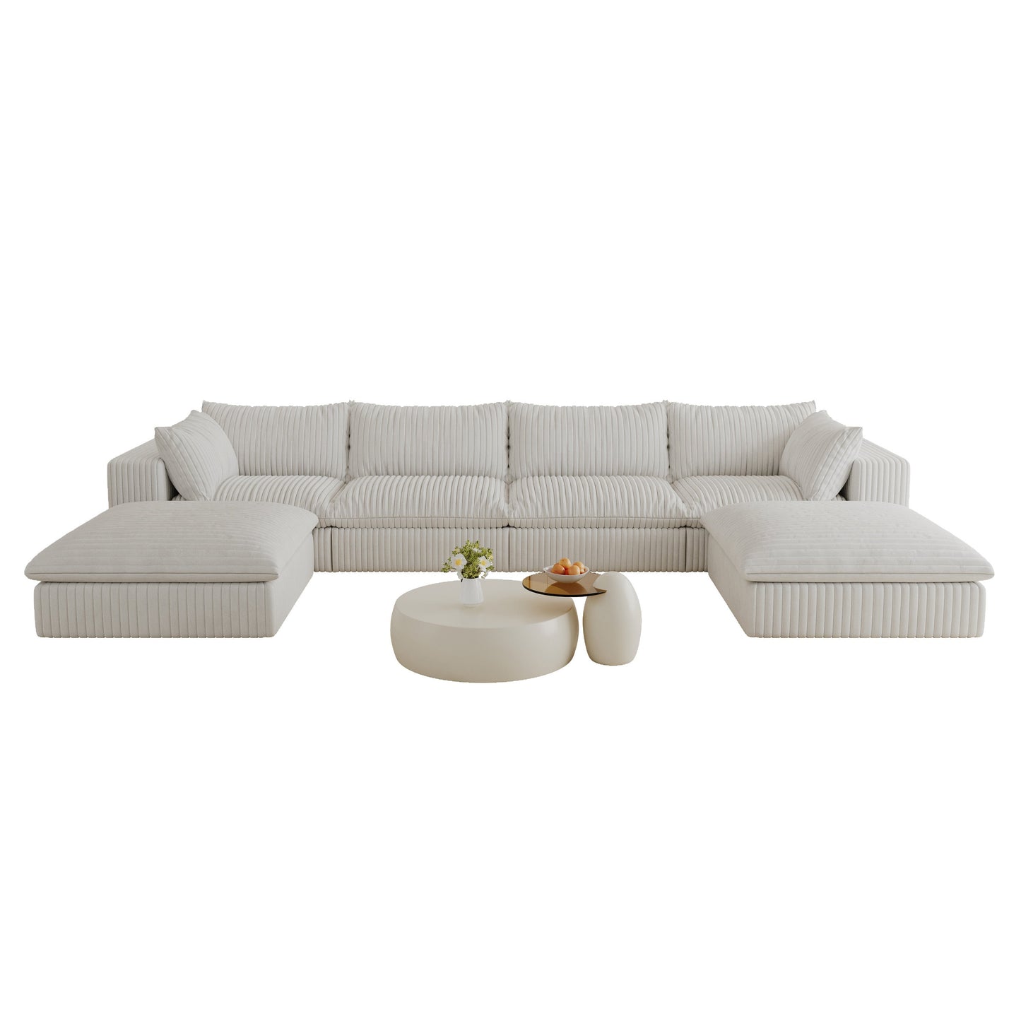 157.6'Cloud Sofa,Corduroy Fabric,Deep Seat Couches,Double-layer design,Removable Cushion,No Assembly,DIY Combination for Living room, Bedroom,Conference room ,Apartment,White - Groovy Boardz