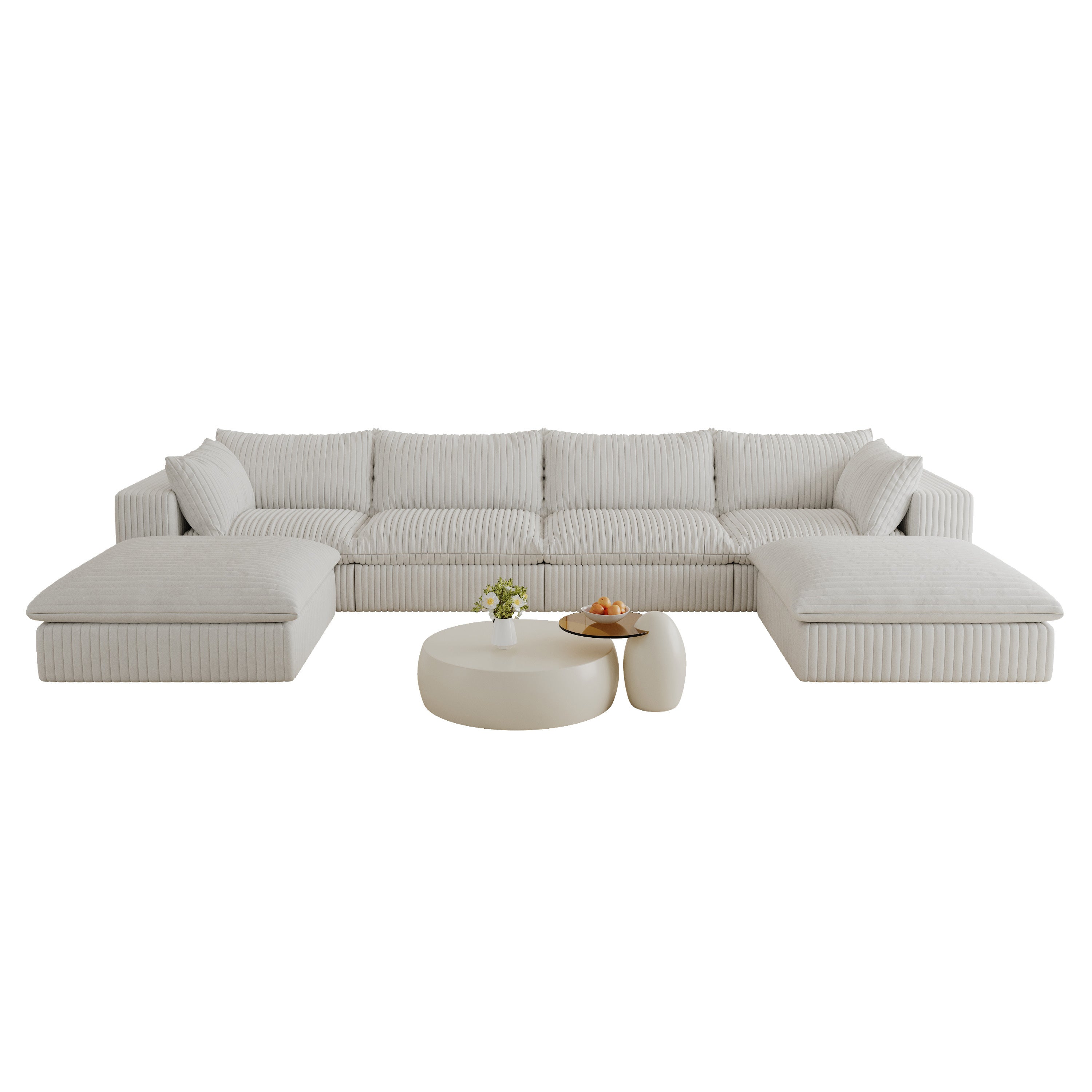157.6'Cloud Sofa,Corduroy Fabric,Deep Seat Couches,Double-layer design,Removable Cushion,No Assembly,DIY Combination for Living room, Bedroom,Conference room ,Apartment,White - Groovy Boardz