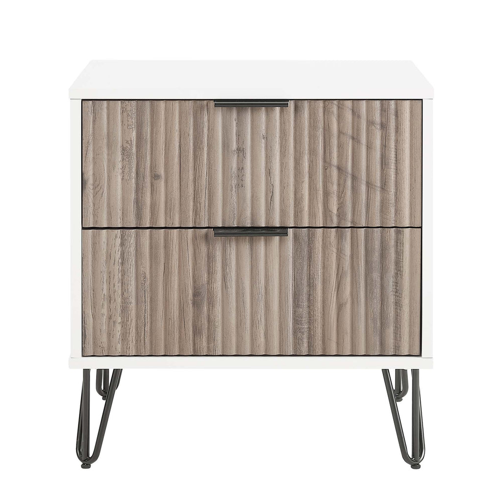 Dumbo 20' Fluted Nightstand in Rustic Gray and White (2-Drawer)
