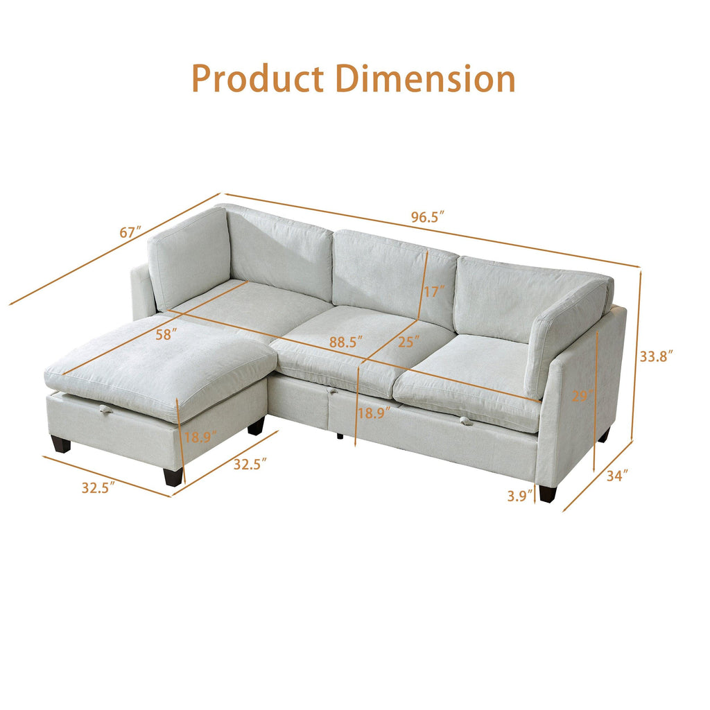 96.5' Sectional Couch with Ottoman for Living Room.