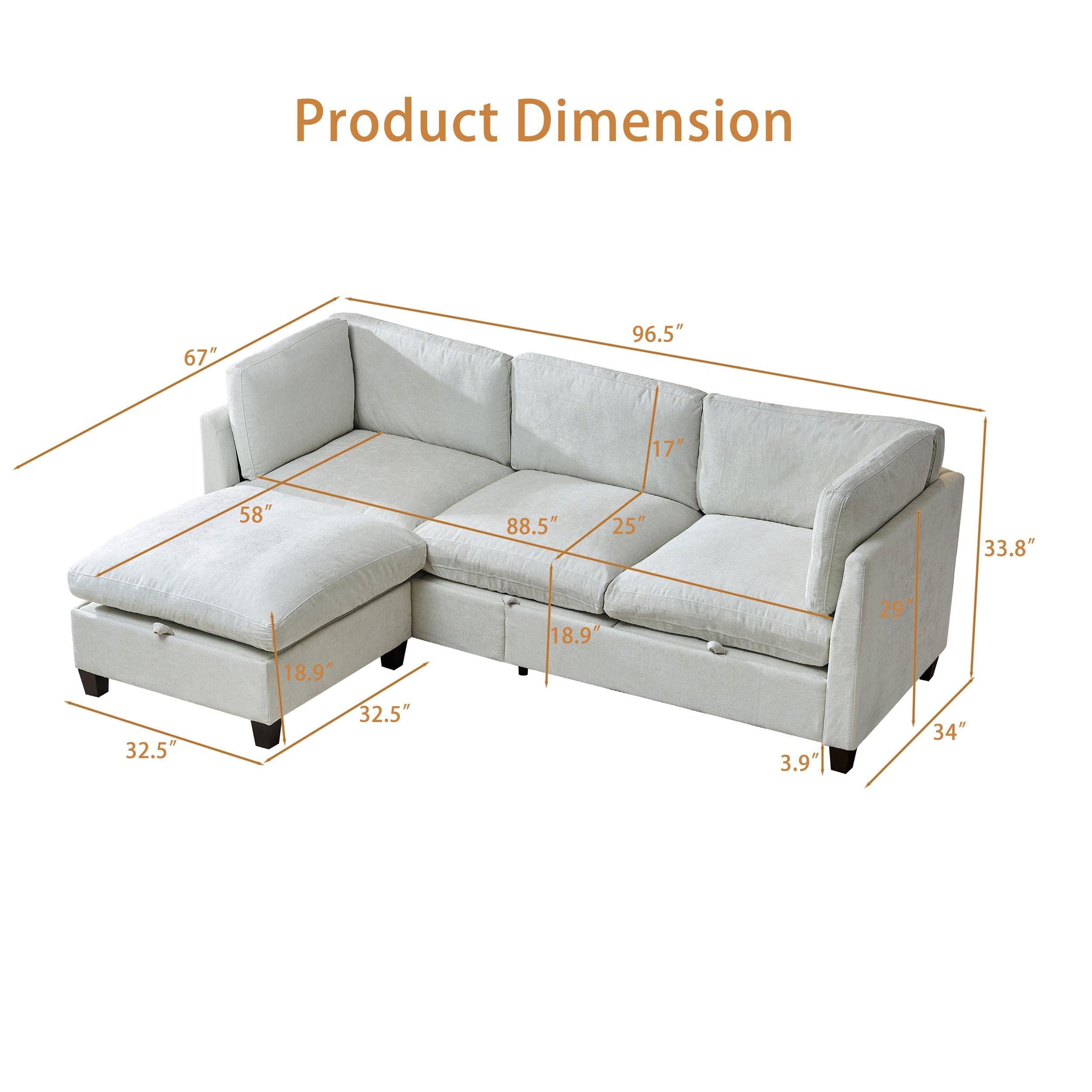 96.5' Sectional Couch with Ottoman for Living Room.
