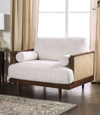 Mid-Century Modern Beige Chair with Walnut Finish.