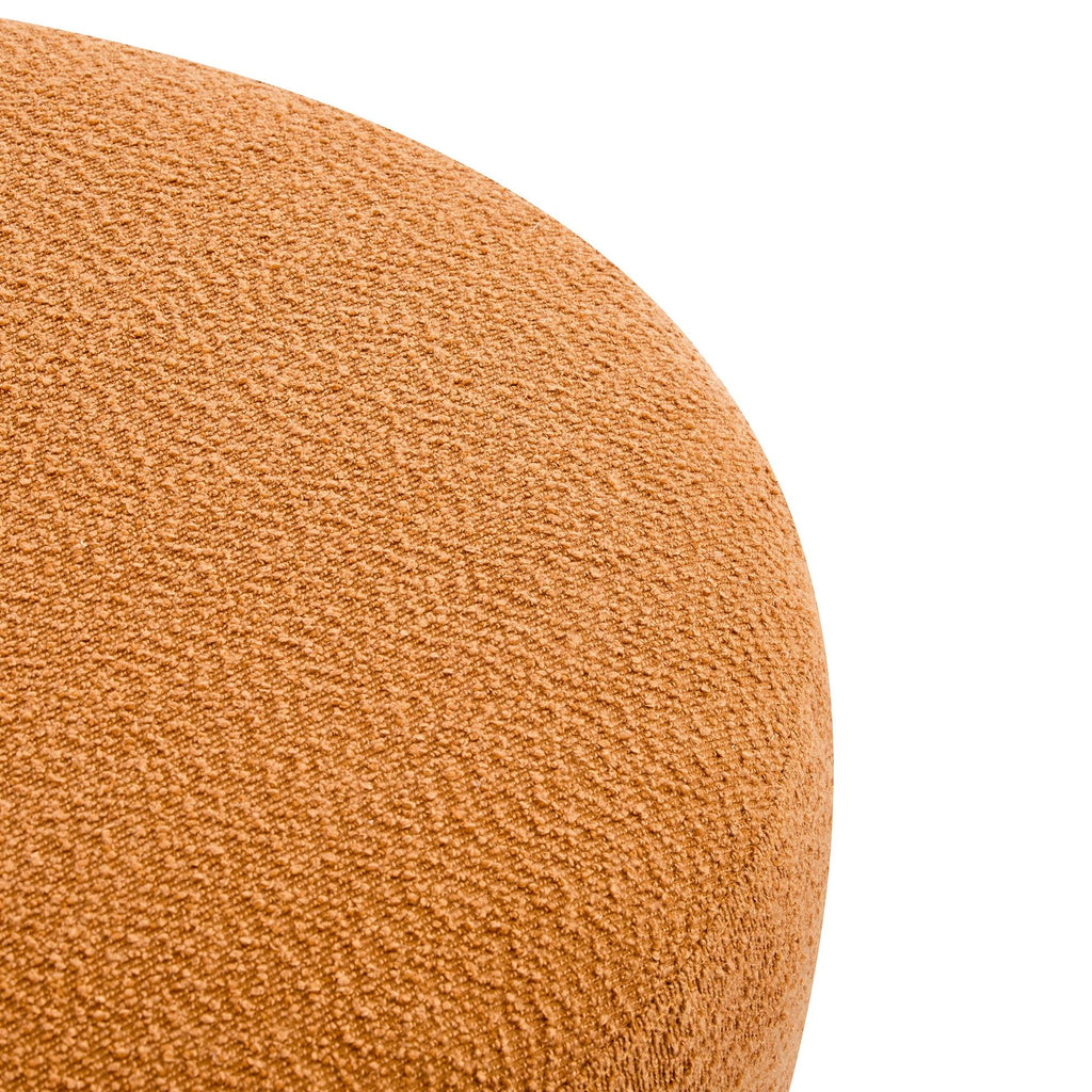 Round Boucle Ottoman with Rubber Wood Legs.
