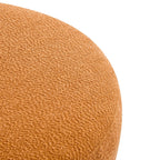 Round Boucle Ottoman with Rubber Wood Legs.
