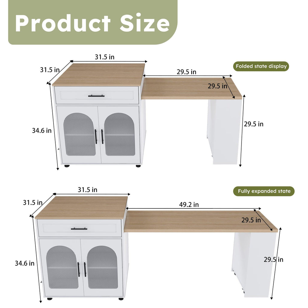 Expandable Kitchen Island with Dining Table & Power Outlet.