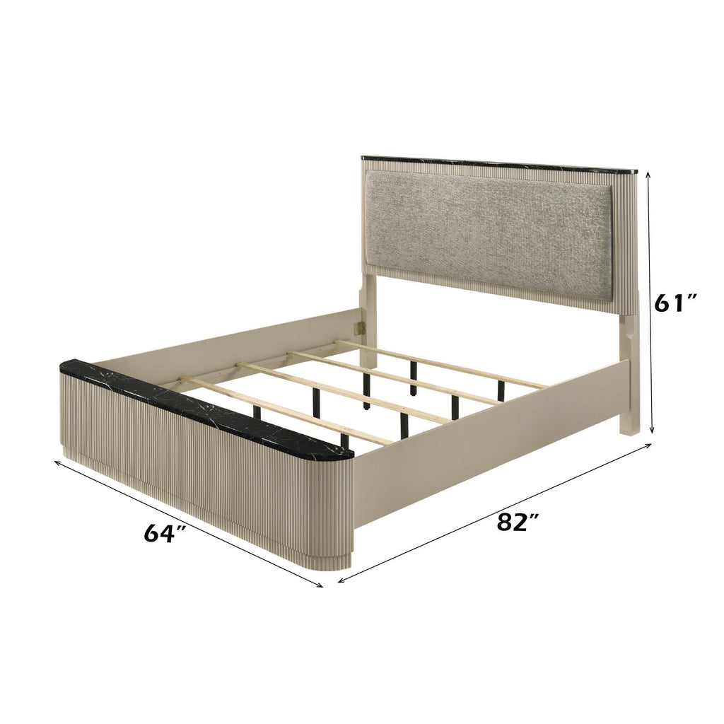 Gray Linen Beige Queen Bed with Storage.