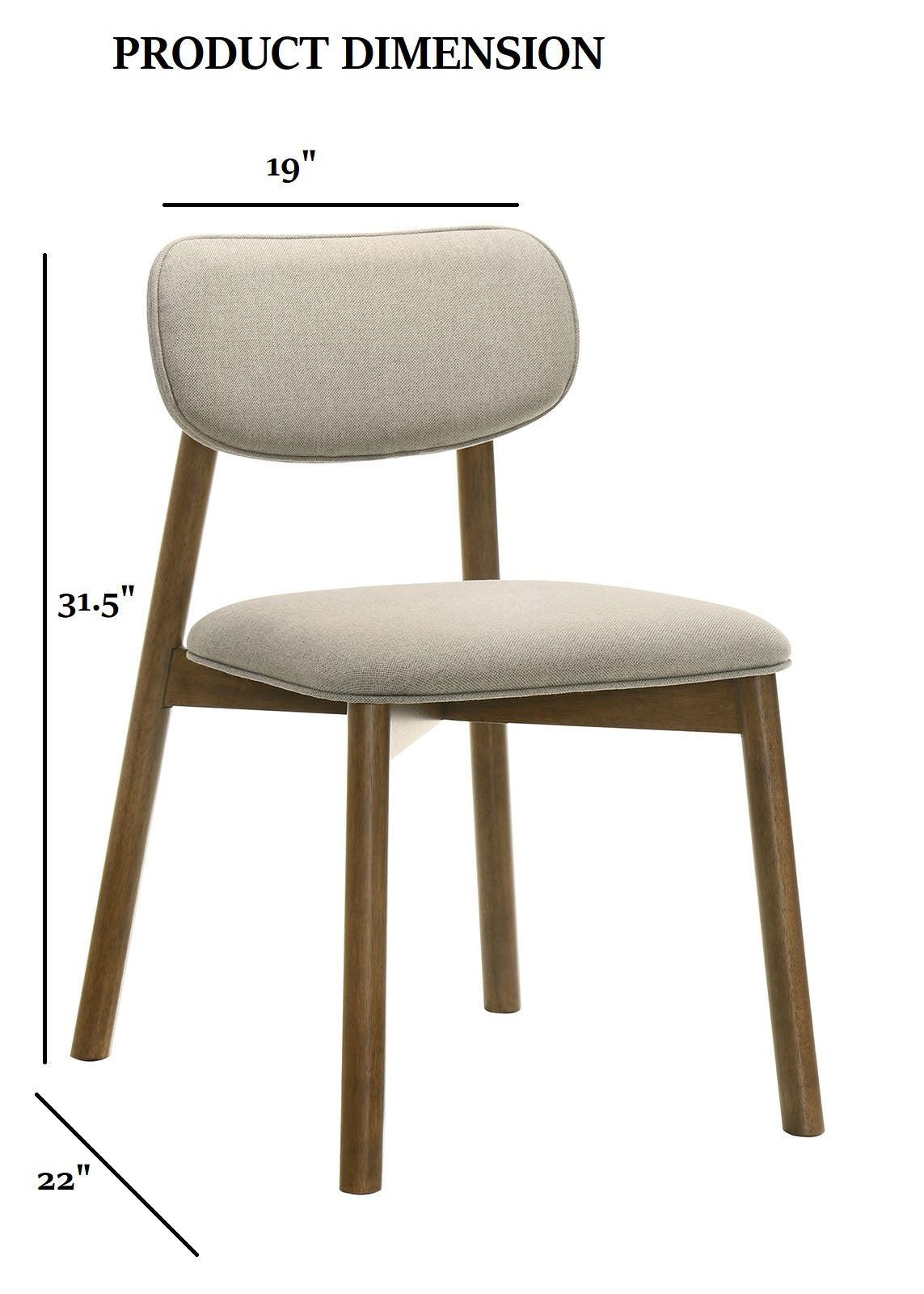 Mid-Century Modern Side Chair Set in Walnut and Beige.