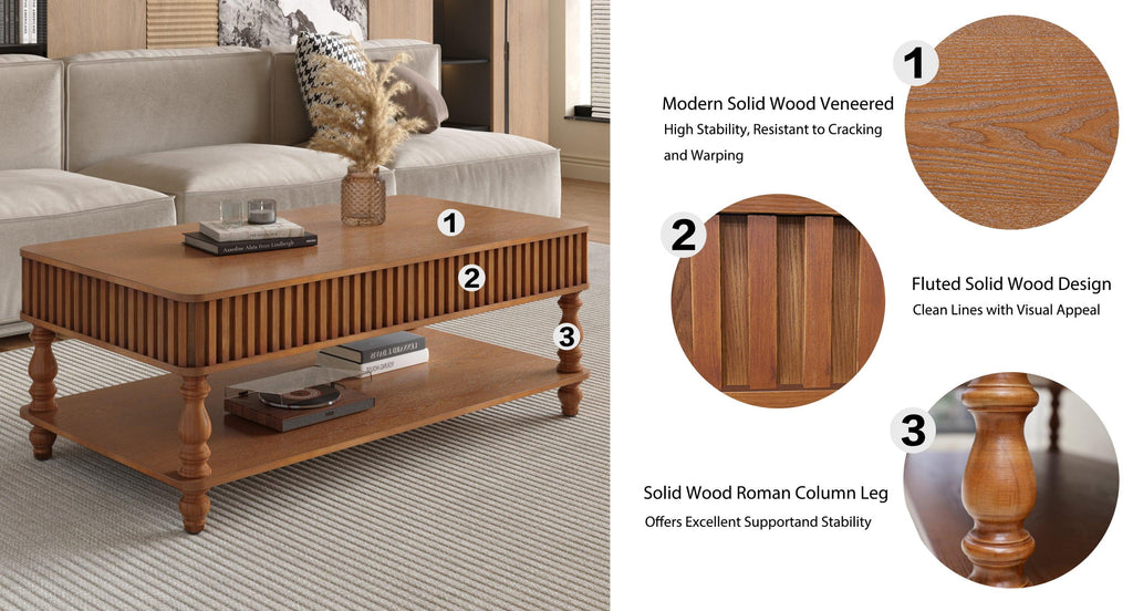 Vintage Brown Lift Top Coffee Table with Storage.
