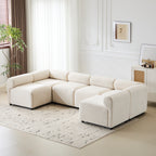 Evelyn U-Shaped Modular Sectional Sofa - 6-Piece Set featuring plush chenille upholstery and deep seating in a corner living room layout.