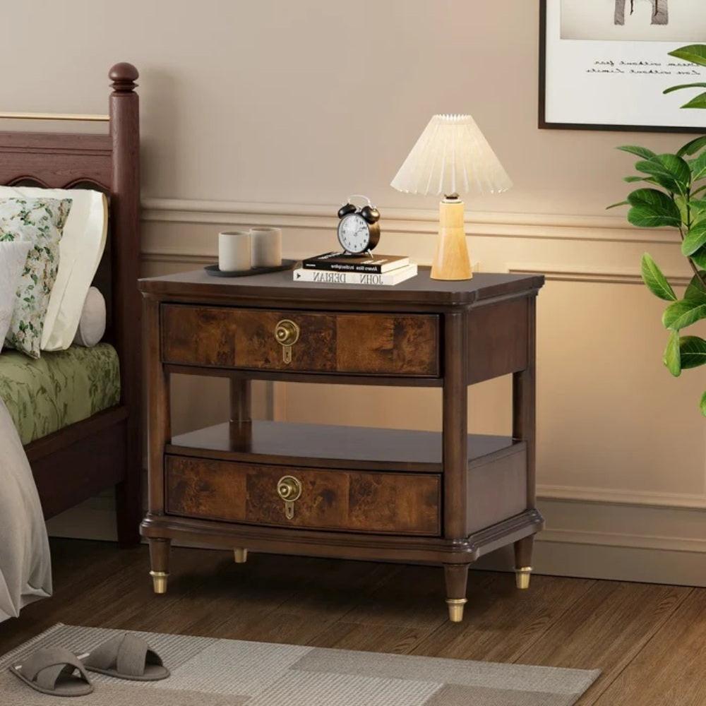 Traditional Nightstand with USB Ports in Dark Cherry Finish.