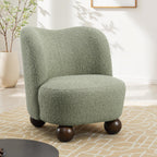 Green Boucle Fabric Accent Chair with Ball Feet.