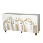 Modern Fluted Sideboard Buffet with Storage, Curve Element, 4 Doors with Adjustable Shelves, White