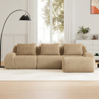 Light Camel L-Shaped Modular Sectional Sofa with textured flannelette upholstery, shown in a straight configuration in a sunlit room.