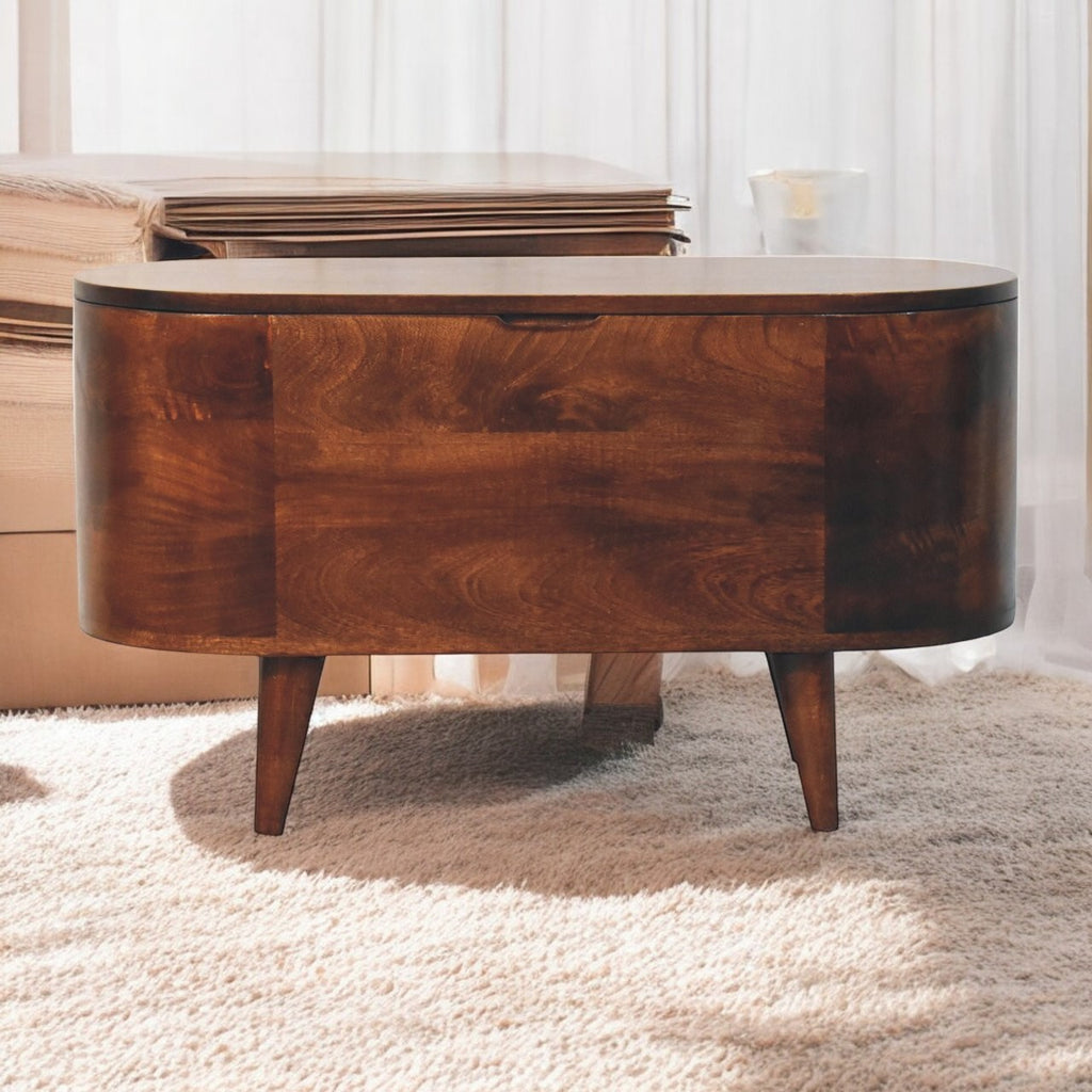 Solid Wood Curved California Walnut Blanket Box, Nordic Legs, Brown