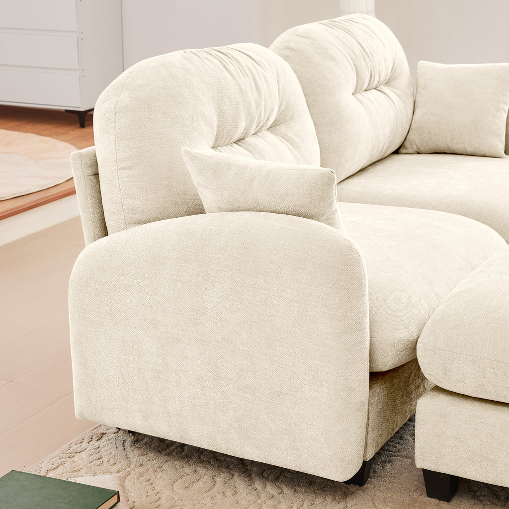 Side view of the Modular L-Shaped Sofa - Sectional Couch with chenille fabric, showing armrest, cushions, and modular design.