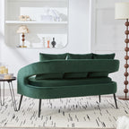 Modern Upholstered Velvet Loveseat Settee with Pillows, Comfy 2-Seater Mini Sofa for Small Spaces, Metal Legs, Green