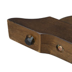 Detail of table leg with metal bolt and wood grain finish. Highlights sturdy construction of farmhouse dining table.