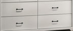 Elara White 6-Drawer Dresser with Black Handles.