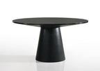 Jasper Dining Set - Black Round Table with pedestal base. Sleek, modern design ideal for contemporary dining spaces.