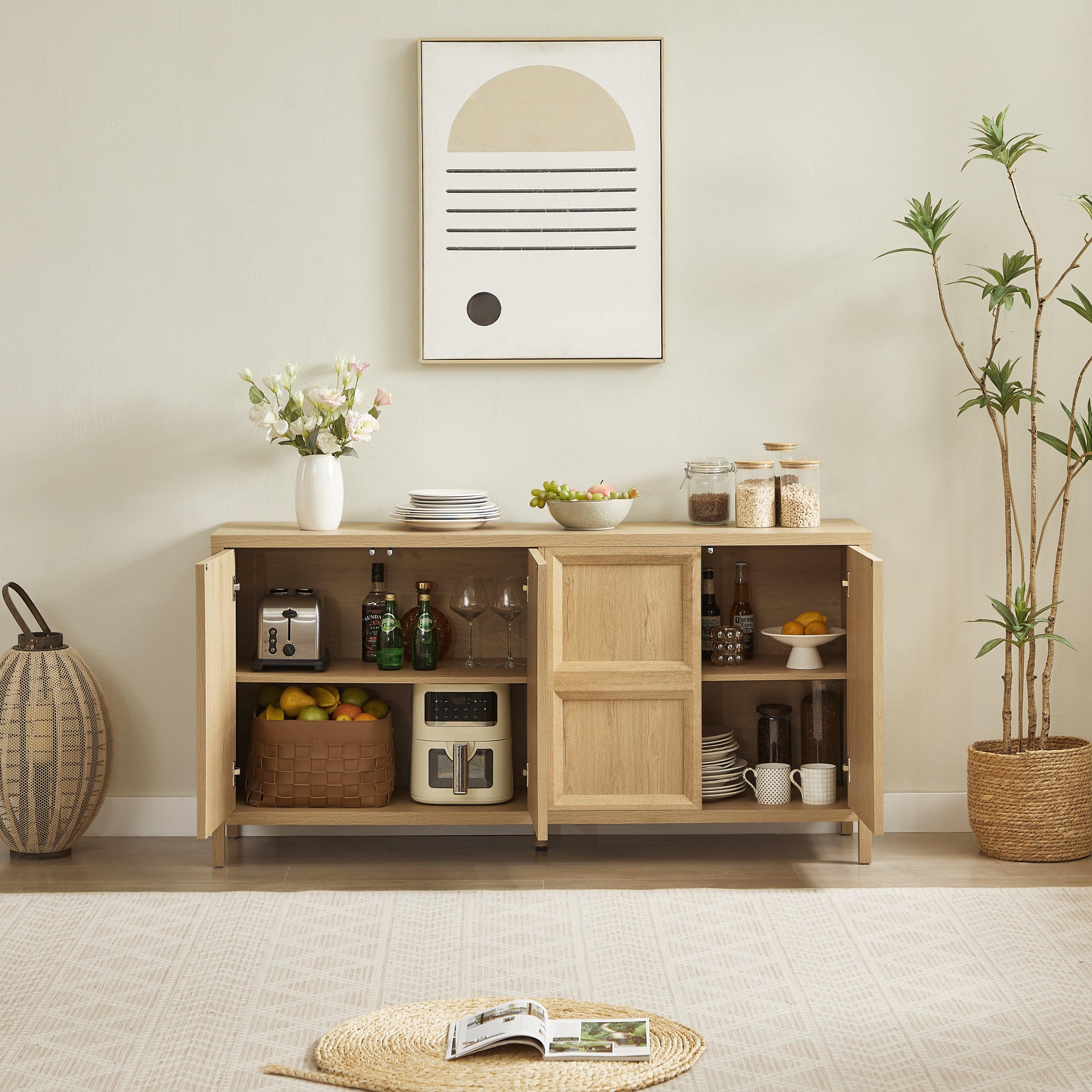 67'' Oak Sideboard Storage Cabinet with Tip-On Opening.