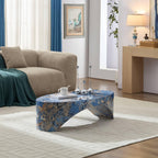 The oval natural marble coffee table side table in the living room,blue.