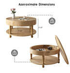 Coffee Table with Dual Storage for Living Room, 31.5' Modern Round Coffee Table with Storage and Hidden Compartment, Adjustable Leveling Feet, Easy Assembly(Natrual Wood).