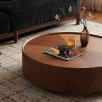 35.4-Inch Walnut Coffee Table with Circular Design.