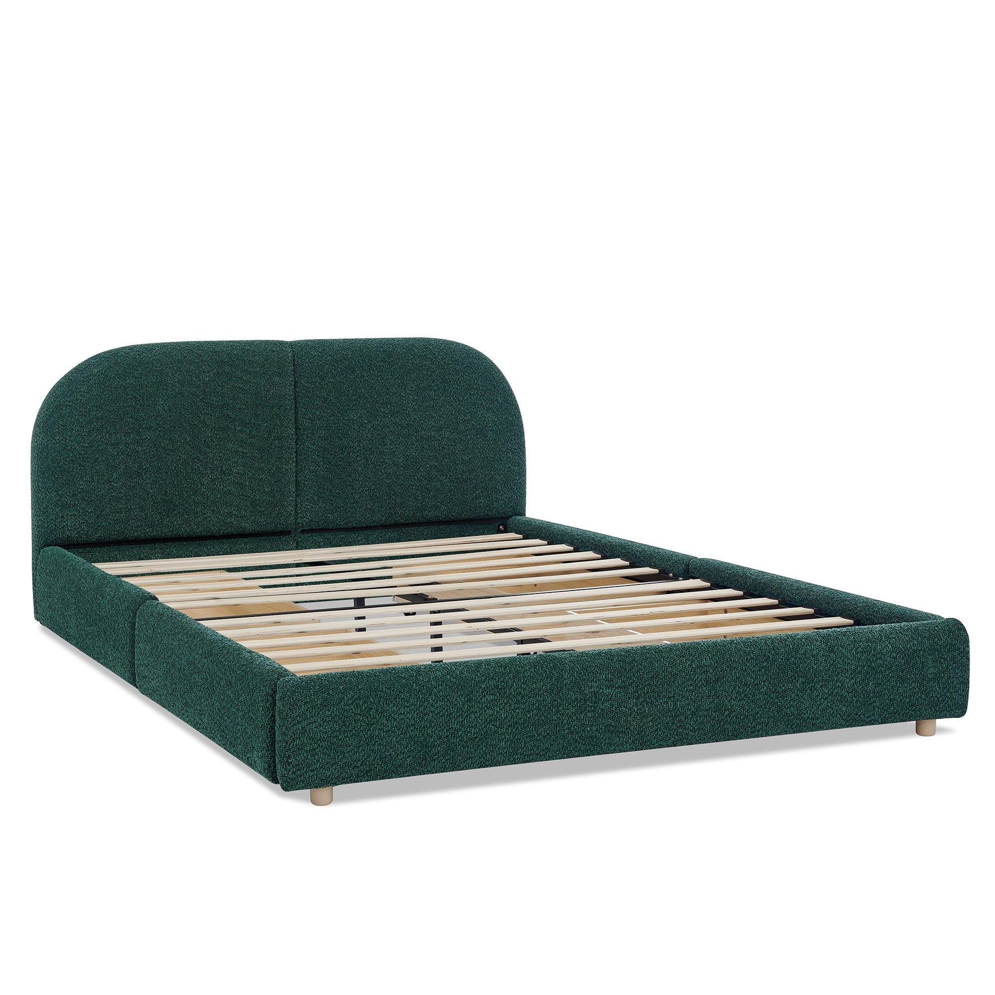 Queen Size Upholstered Bed Frame in Green.