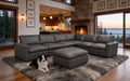 Blue Gray 7-Seater Leather Match L-Shaped Modular Sectional Sofa
